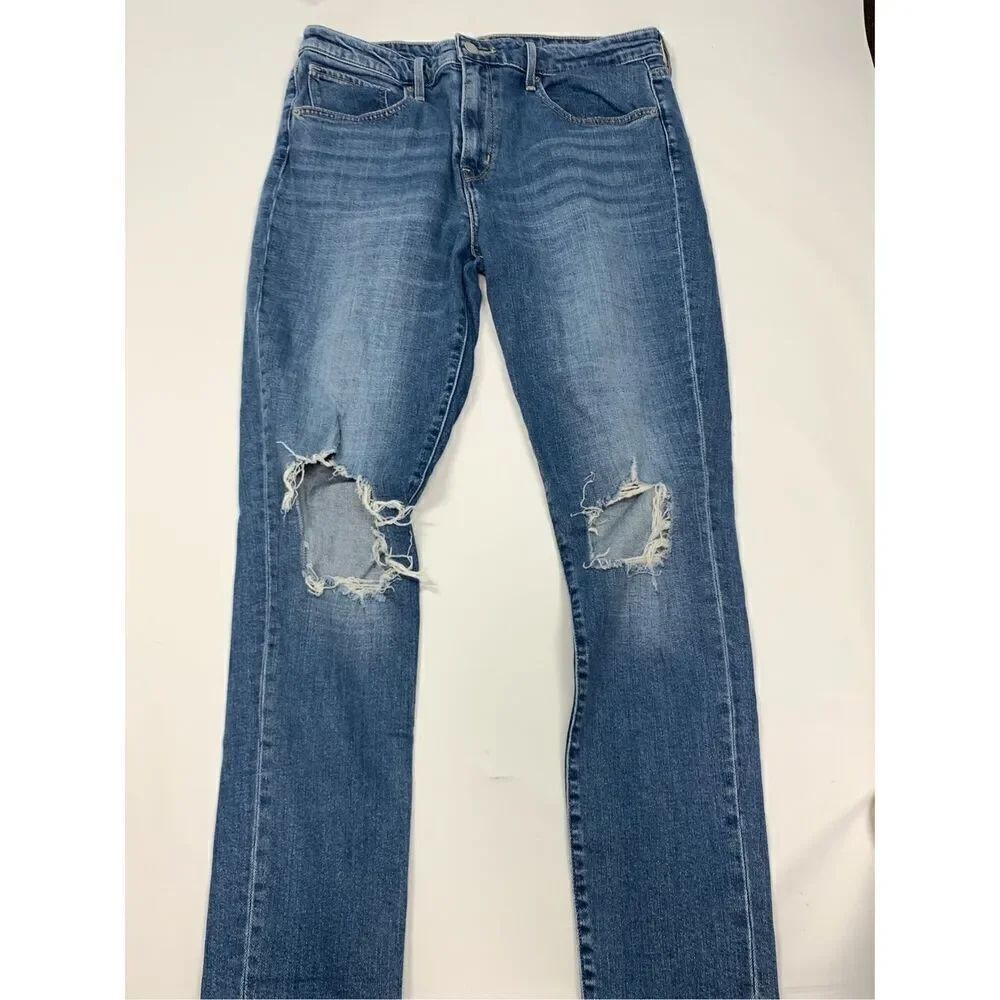 Levi's Women's 721 High Rise Skinny Distressed Cotton Jeans Blue Washed Size 31